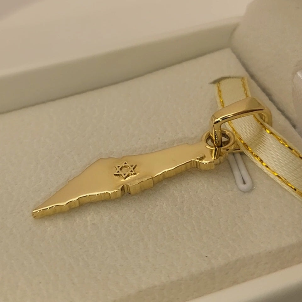Grand 14K Gold Map of ISRAEL Pendant with Magen David - Special Edition for Thick Chains