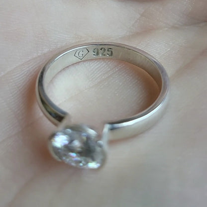 Russian Cut Moissanite Bezel Ring 14K Gold