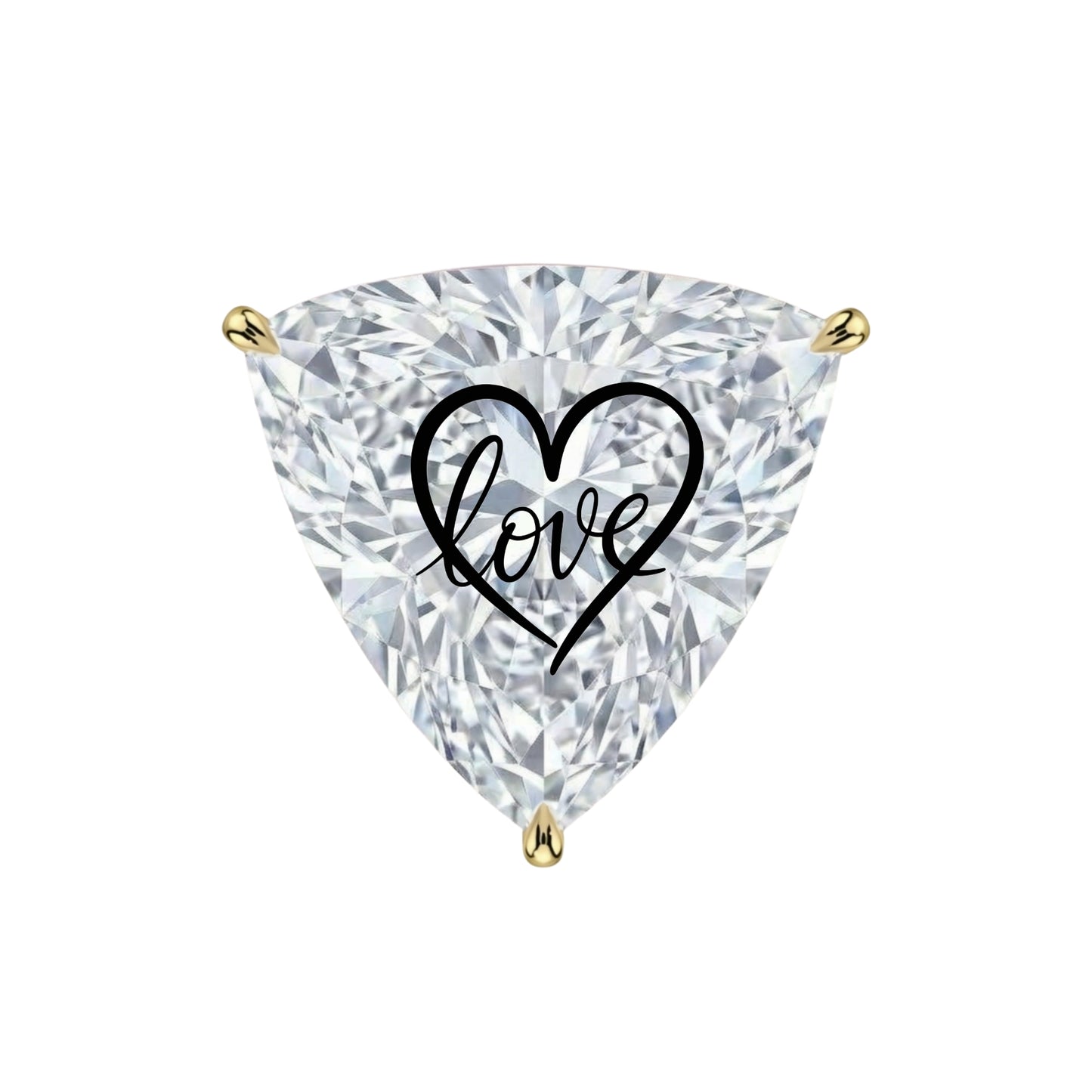 עגיל אבן מוסונייט משולש עם חריטת לייזר לב Love – זהב 14 קראט צהוב/לבן/רוז גולד