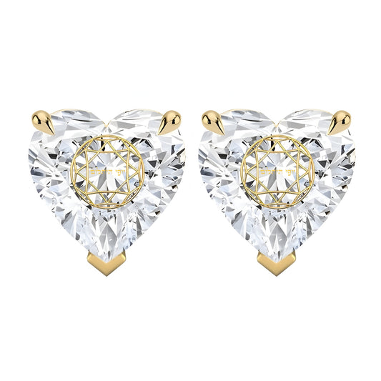 זוג עגילי יהלום מעבדה לב חריטה בעיצוב אישי - זהב 14 קראט צהוב/לבן/רוז גולד