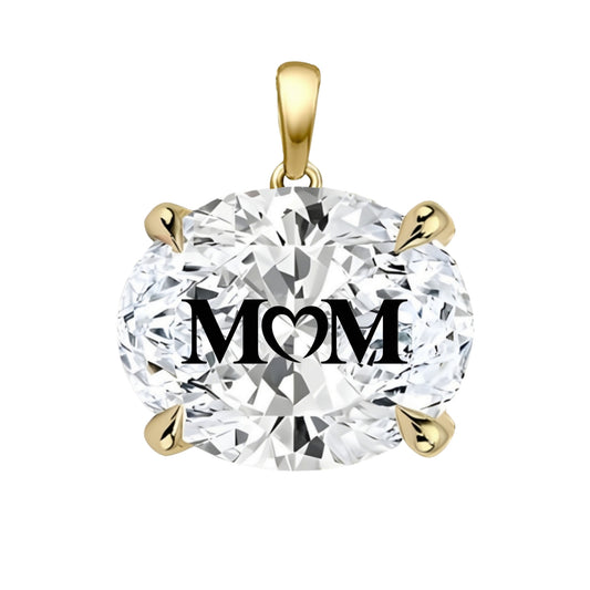 תליון אבן מוסונייט אובל עם חריטת לייזר MOM - זהב 14 קראט צהוב/לבן/רוז גולד