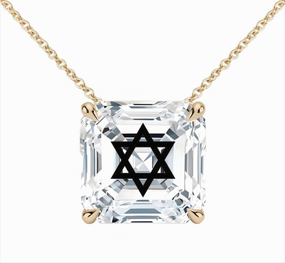 שרשרת זהב מוסונייט אשר מרחף חריטה מגן דוד