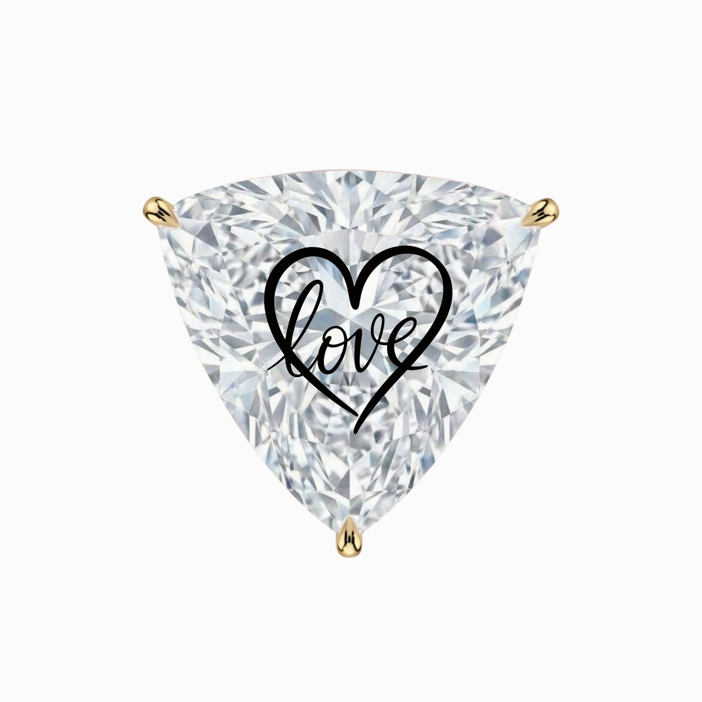 עגיל אבן מוסונייט משולש עם חריטת לייזר לב Love – זהב 14 קראט צהוב/לבן/רוז גולד