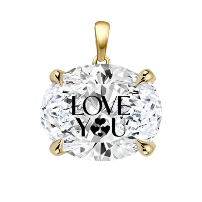 Lab Grown Diamond Oval Pendant With LOVE YOU Laser Engraved On The Diamond 14K Gold