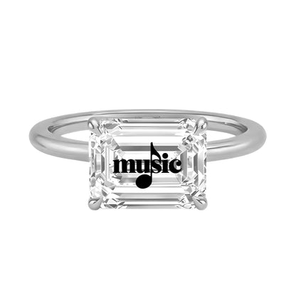 Lab Grown Diamond Emerald Ring With Music Laser Engraved On The Diamond 14K Gold