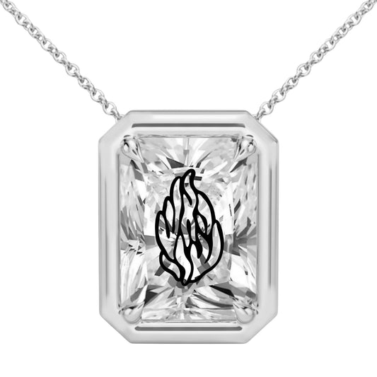 שרשרת אבן מוסונייט רדיאן מרחף עם חריטת לייזר האש שלי - שיבוץ בזל ציפורני חתול כסף 925