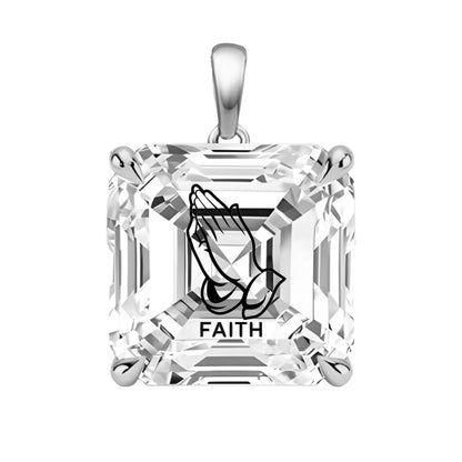 תליון יהלום מעבדה אשר עם חריטת לייזר ידיים מתפללות FAITH - זהב 14 קראט צהוב/לבן/רוז גולד