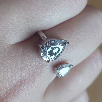 טבעת יהלומי מעבדה טיפה עם חריטת לייזר חמסה בחמסה - זהב 14 קראט צהוב/לבן/רוז גולד