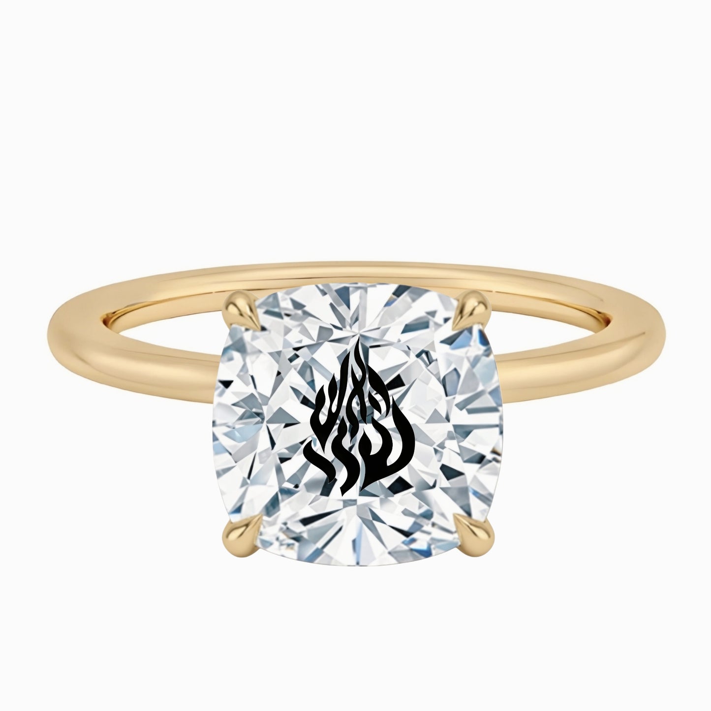 טבעת יהלום מעבדה קושן חריטה האש שלי - זהב 14 קראט צהוב/לבן/רוז גולד