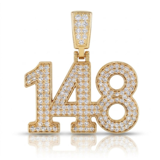 תליון גדול מספר 148 גימטריה של רבי נחמן מברסלב בשיבוץ יהלומי מעבדה זהב 14 קראט צהוב/לבן/רוז גולד - עיצוב מיוחד