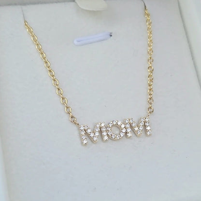 MOM Pendant Necklace Lab Grown Diamonds 14K Yellow/White/Rose Gold