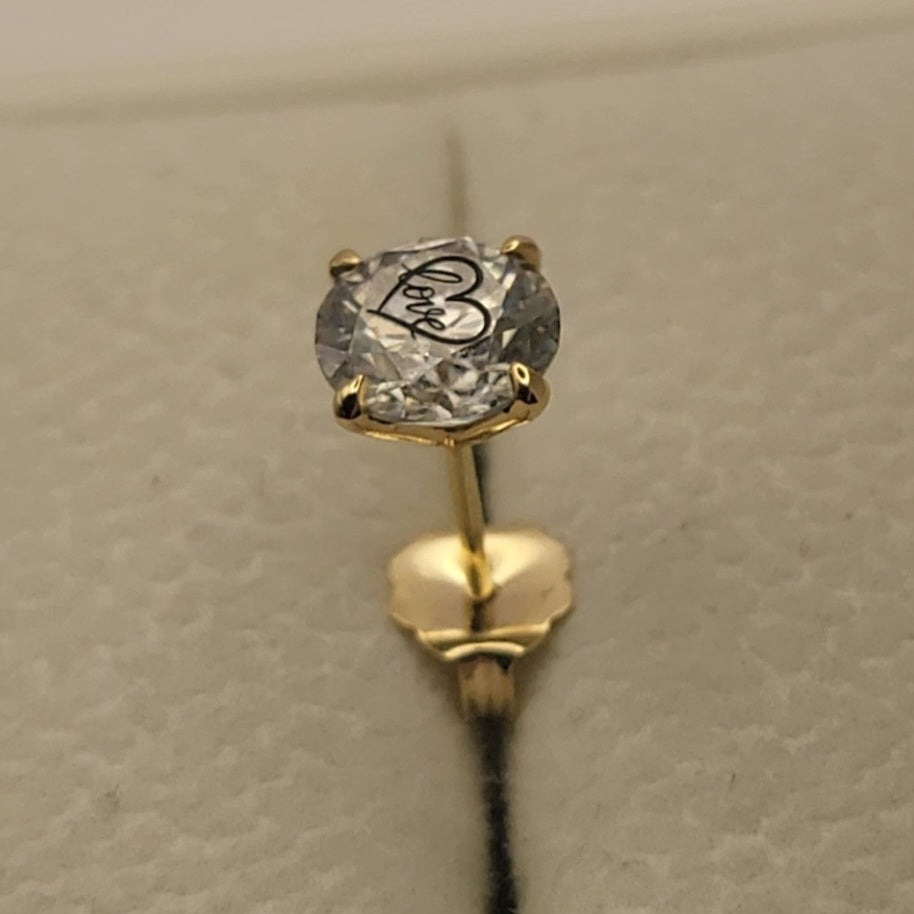 זוג עגילי מרטיני יהלום מעבדה עגול עם חריטת לייזר לב Love - זהב 14 קראט צהוב/לבן/רוז גולד