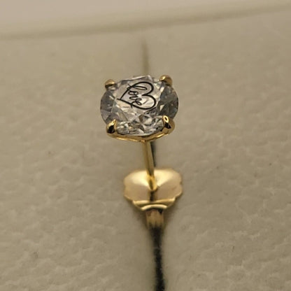 זוג עגילי מרטיני יהלום מעבדה עגול עם חריטת לייזר לב Love - זהב 14 קראט צהוב/לבן/רוז גולד