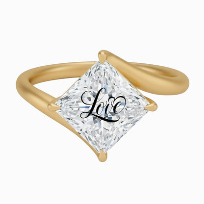 Laser Engrave On Lab Grown Diamond Princess Twist Ring Love Engraved 14K Gold