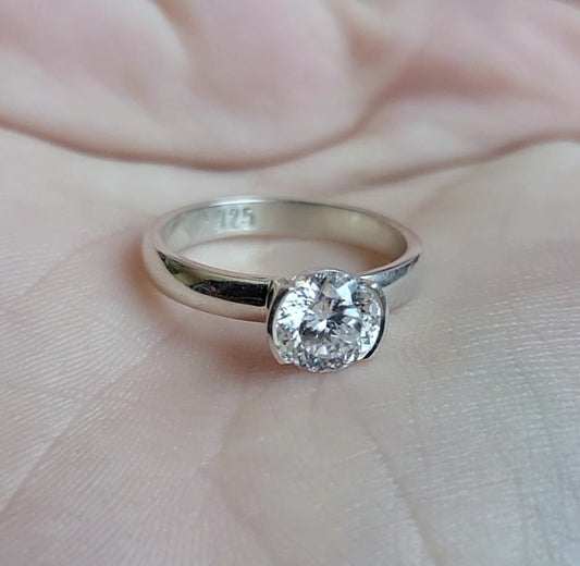 Russian Cut Moissanite Bezel Ring 14K Gold