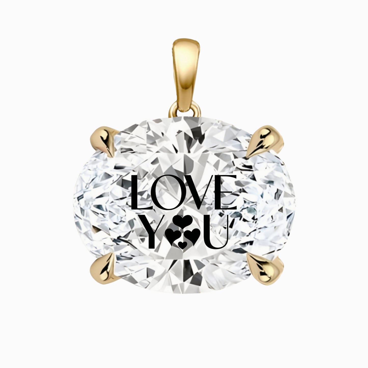 Lab Grown Diamond Oval Pendant With LOVE YOU Laser Engraved On The Diamond 14K Gold