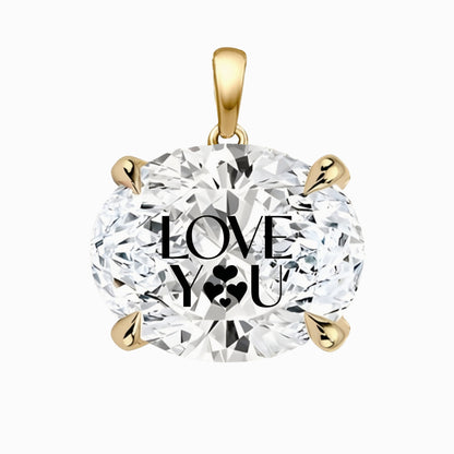 Lab Grown Diamond Oval Pendant With LOVE YOU Laser Engraved On The Diamond 14K Gold
