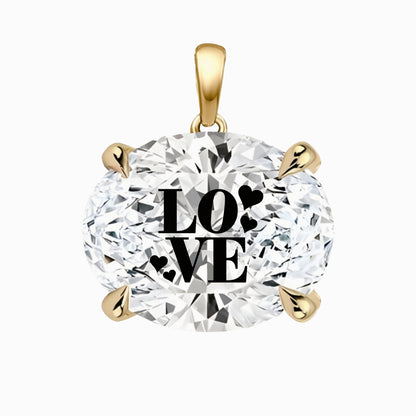 תליון אבן מוסונייט אובל עם חריטת לייזר LOVE - זהב 14 קראט צהוב/לבן/רוז גולד