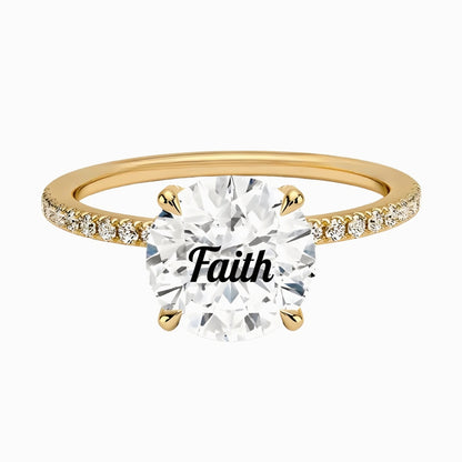 טבעת יהלום מעבדה עגול חריטה Faith עם יהלומים בצדדים - זהב 14 קראט צהוב/לבן/רוז גולד