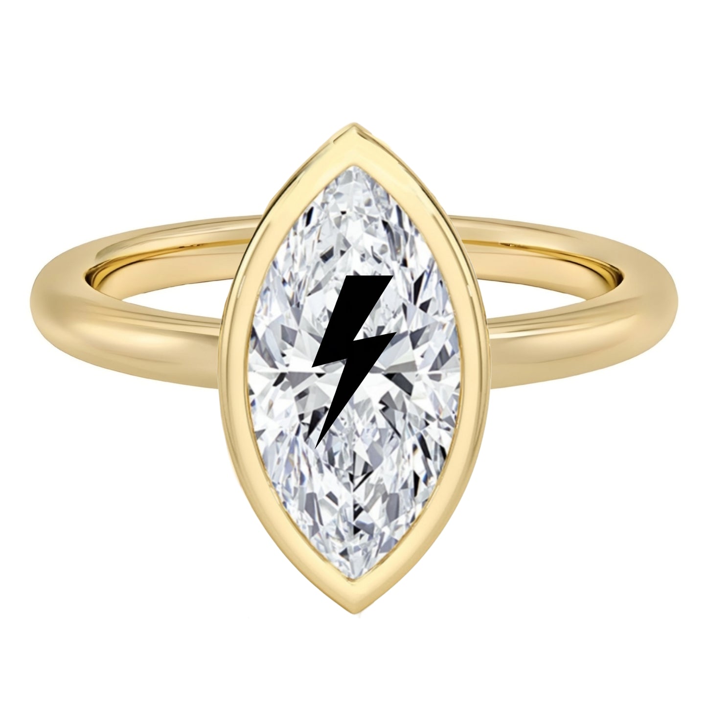 טבעת חותם יהלום מעבדה מרקיזה עם חריטת לייזר ברק - שיבוץ בזל זהב 14 קראט לבן/צהוב/רוז גולד