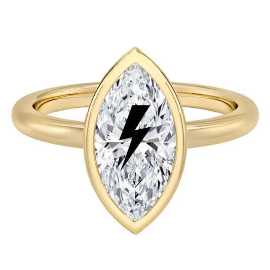 טבעת חותם יהלום מעבדה מרקיזה עם חריטת לייזר ברק - שיבוץ בזל זהב 14 קראט לבן/צהוב/רוז גולד