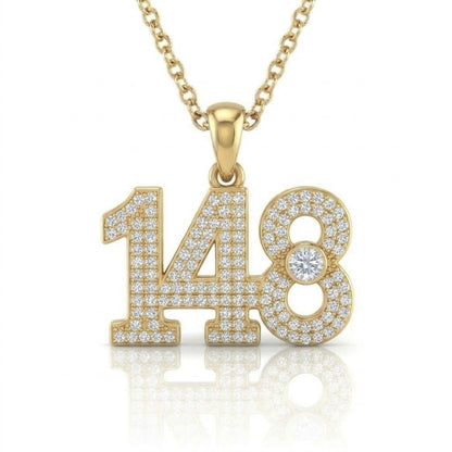 שרשרת תליון מספר 148 גימטריה של רבי נחמן מברסלב בשיבוץ יהלומי מעבדה זהב 14 קראט צהוב/לבן/רוז גולד