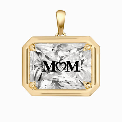 Laser Engrave On Lab Grown Diamond Radiant Bezel Prongs Pendant MOM Engraved 14K Gold