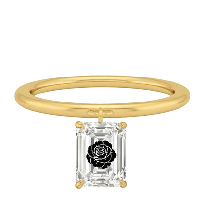 Laser Engrave Lab Grown Diamond Emerald Floating Pendant Rose Flower Engraved 14K Yellow/White/Rose Gold