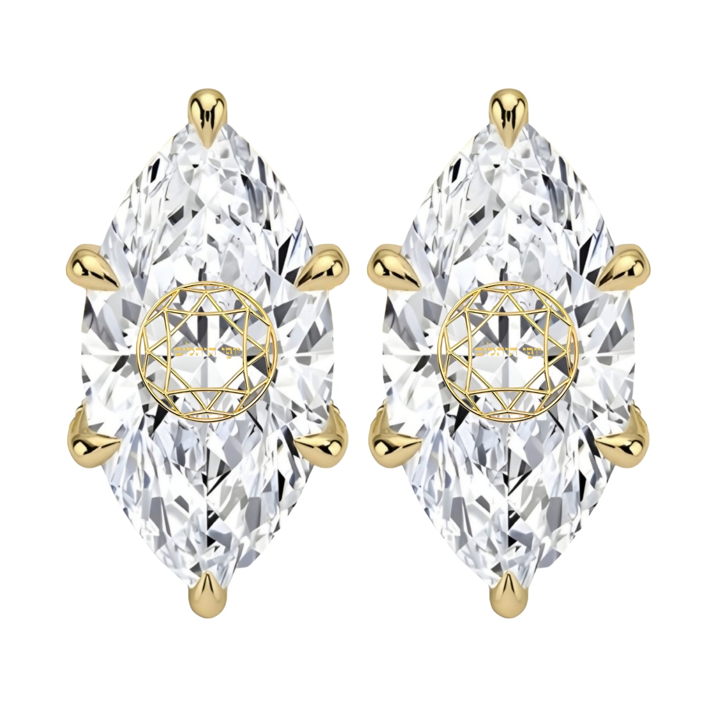 זוג עגילי יהלום מעבדה מרקיזה חריטה בעיצוב אישי - זהב 14 קראט צהוב/לבן/רוז גולד