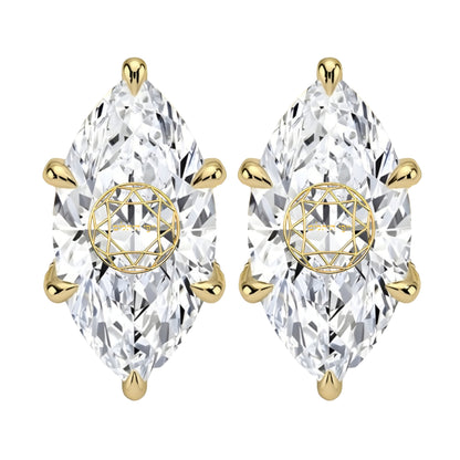 זוג עגילי יהלום מעבדה מרקיזה חריטה בעיצוב אישי - זהב 14 קראט צהוב/לבן/רוז גולד