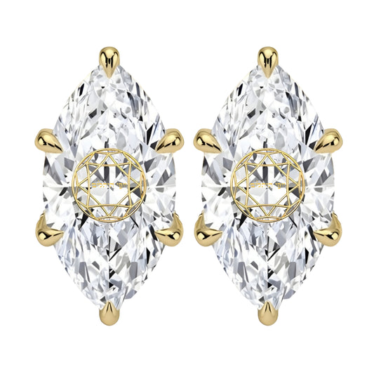 זוג עגילי יהלום מעבדה מרקיזה חריטה בעיצוב אישי - זהב 14 קראט צהוב/לבן/רוז גולד