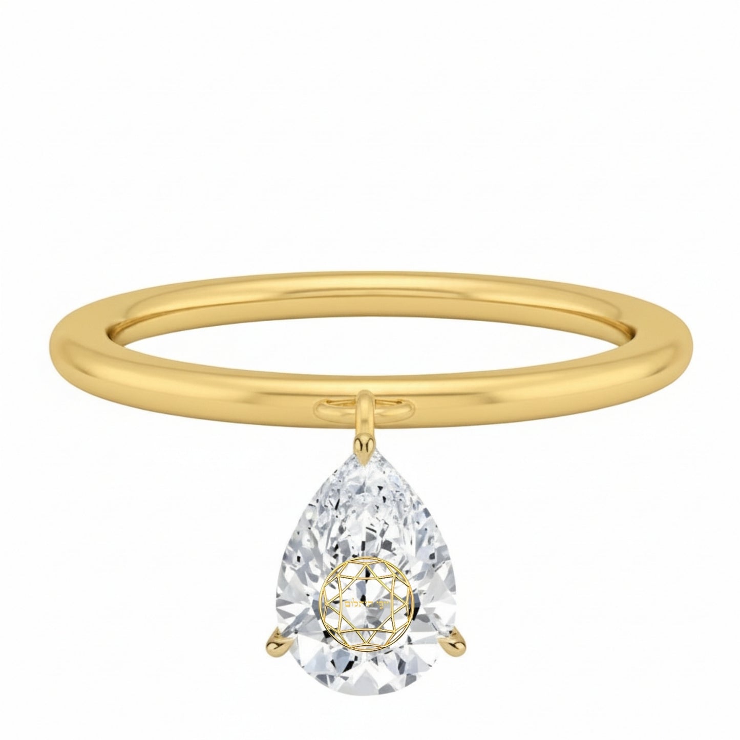 Laser Engrave On Lab Grown Diamond Pear Floating Pendant Custom Engrave 14K Yellow/White/Rose Gold