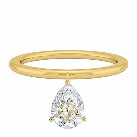 טבעת יהלום מעבדה טיפה מרחף חריטה בעיצוב אישי - זהב 14 קראט צהוב/לבן/רוז גולד