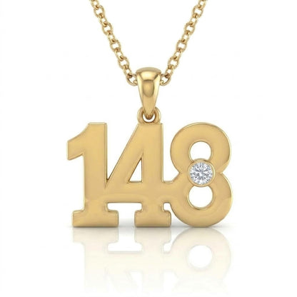 שרשרת תליון מספר 148 גימטריה של רבי נחמן מברסלב בשיבוץ יהלום מעבדה זהב 14 קראט צהוב/לבן/רוז גולד