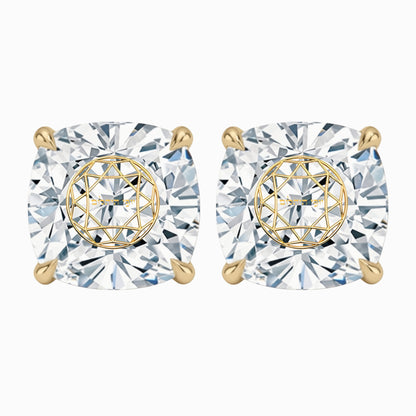 זוג עגילי יהלום מעבדה קושן חריטה בעיצוב אישי - זהב 14 קראט צהוב/לבן/רוז גולד