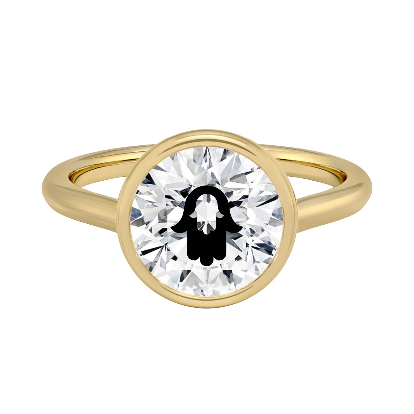 טבעת חותם יהלום מעבדה עגול עם חריטת לייזר חמסה בחמסה - זהב 14 קראט לבן/צהוב/רוז גולד