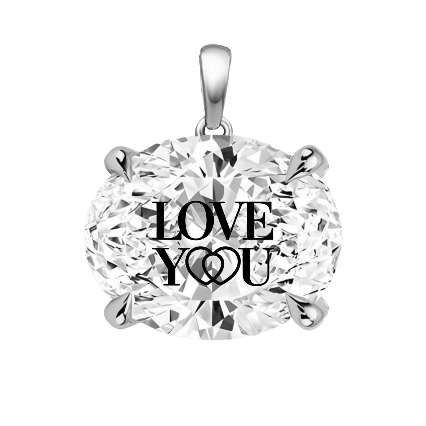 Lab Grown Diamond Oval Pendant With LOVE YOU Laser Engraved On The Diamond 14K Gold