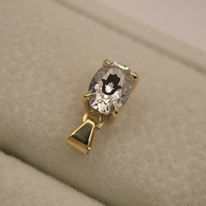 תליון יהלום מעבדה אובל עם חריטת לייזר חמסה בחמסה - זהב 14 קראט צהוב/לבן/רוז גולד