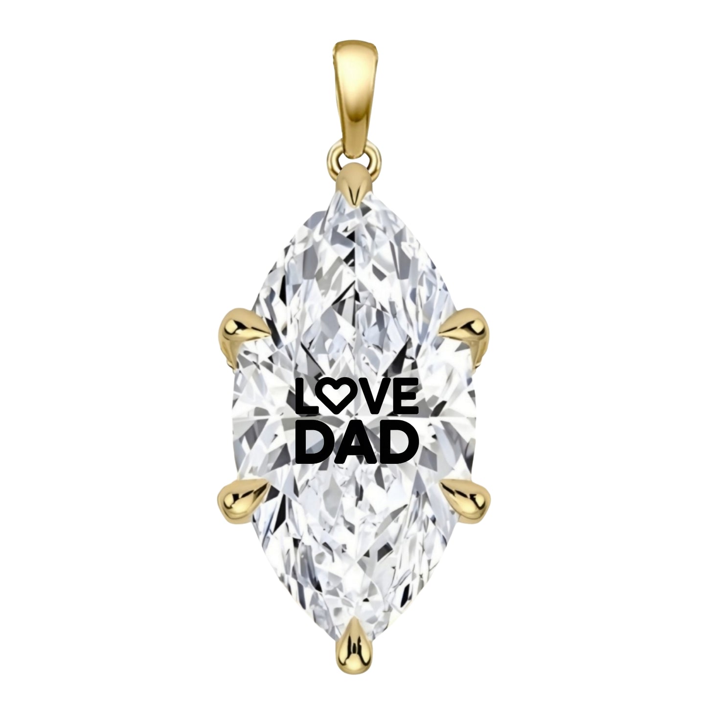 תליון יהלום מעבדה מרקיזה עם חריטת לייזר LOVE DAD - זהב 14 קראט צהוב/לבן/רוז גולד