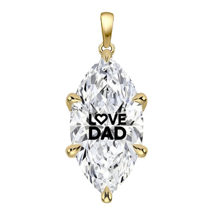תליון יהלום מעבדה מרקיזה עם חריטת לייזר LOVE DAD - זהב 14 קראט צהוב/לבן/רוז גולד