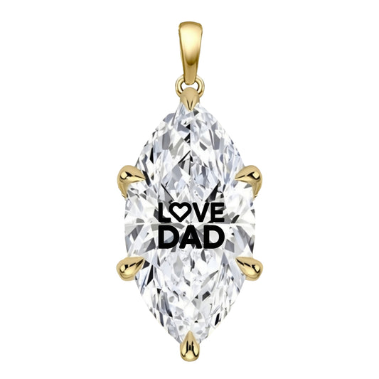 תליון יהלום מעבדה מרקיזה עם חריטת לייזר LOVE DAD - זהב 14 קראט צהוב/לבן/רוז גולד