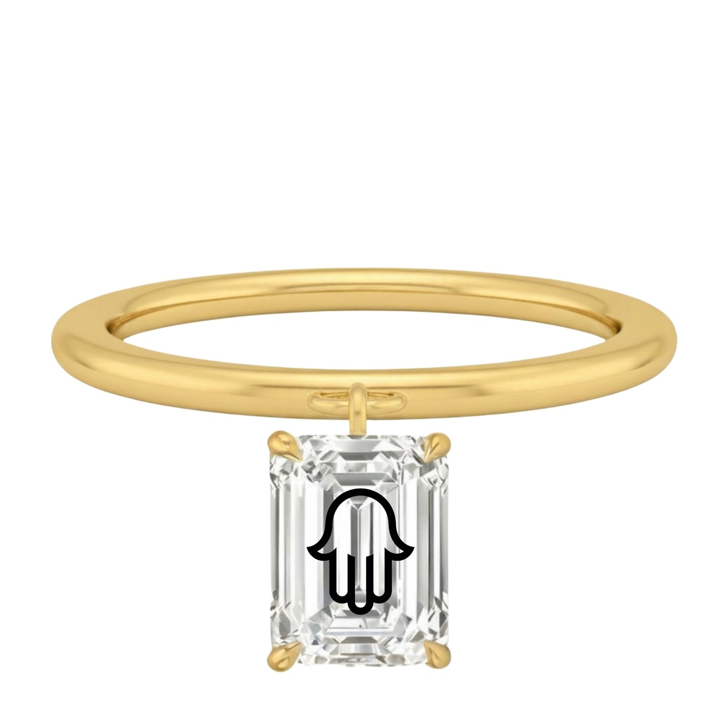 Laser Engrave Lab Grown Diamond Emerald Floating Pendant Hamsa Engraved 14K Yellow/White/Rose Gold