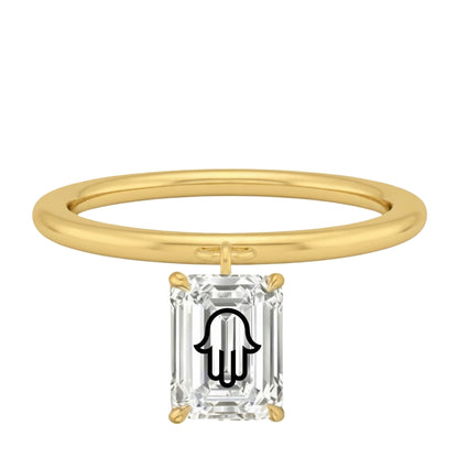 Laser Engrave Lab Grown Diamond Emerald Floating Pendant Hamsa Engraved 14K Yellow/White/Rose Gold