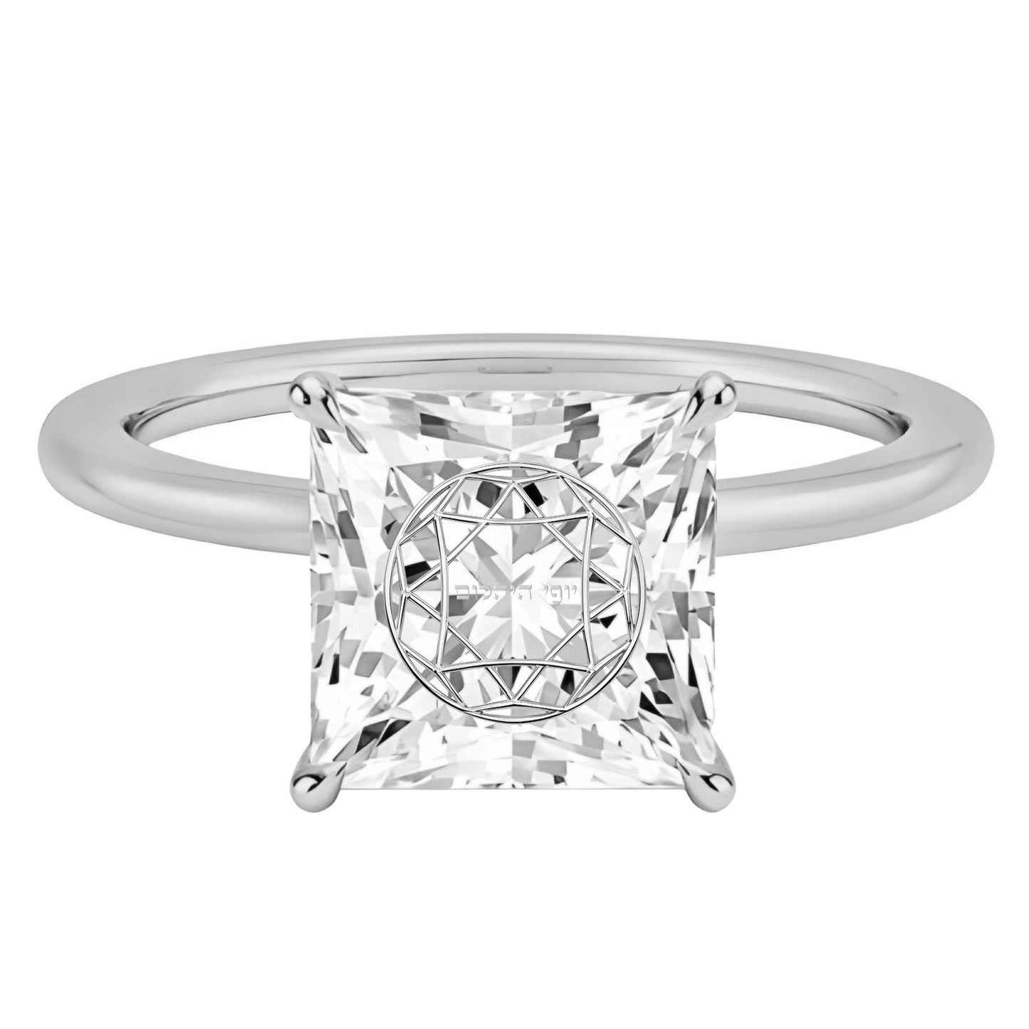 טבעת יהלום מעבדה פרינסס חריטה בעיצוב אישי - זהב 14 קראט צהוב/לבן/רוז גולד