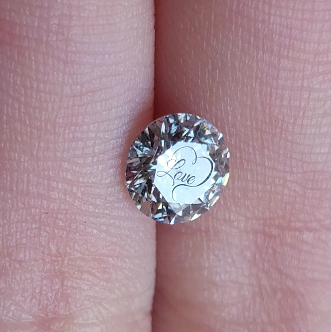 Laser Engrave On Center Lab Grown Diamond Round Love Engraved