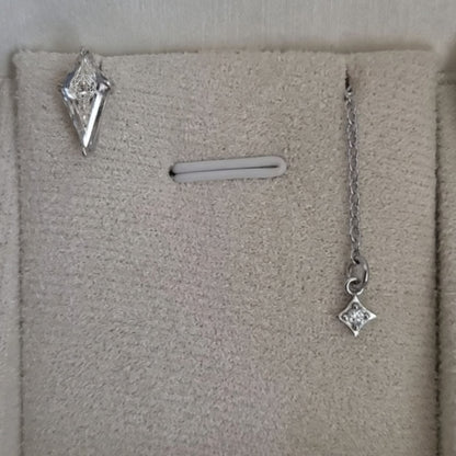 עגיל אבן מוסונייט Kite קייט עם שרשרת ותליון כוכב תלוי זהב 14 קראט צהוב/לבן/רוז גולד