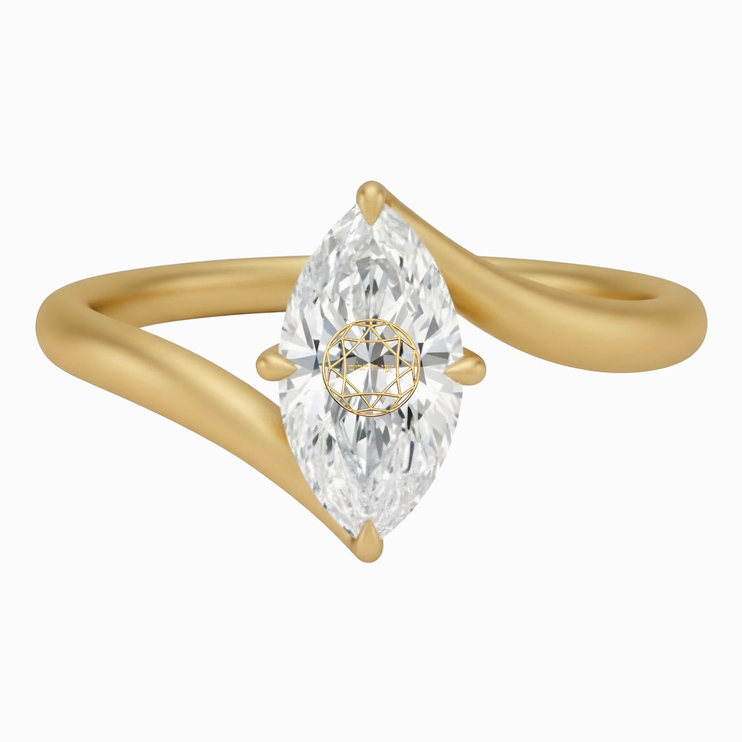 טבעת טוויסט אבן מוסונייט מרקיזה עם חריטת לייזר בעיצוב אישי – זהב 14 קראט לבן/צהוב/רוז גולד