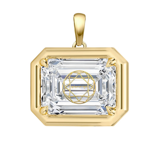 Laser Engrave Onto A Center Of Lab Grown Diamond Emerald Bezel Prongs Pendant Personalized Engraved 14K Gold