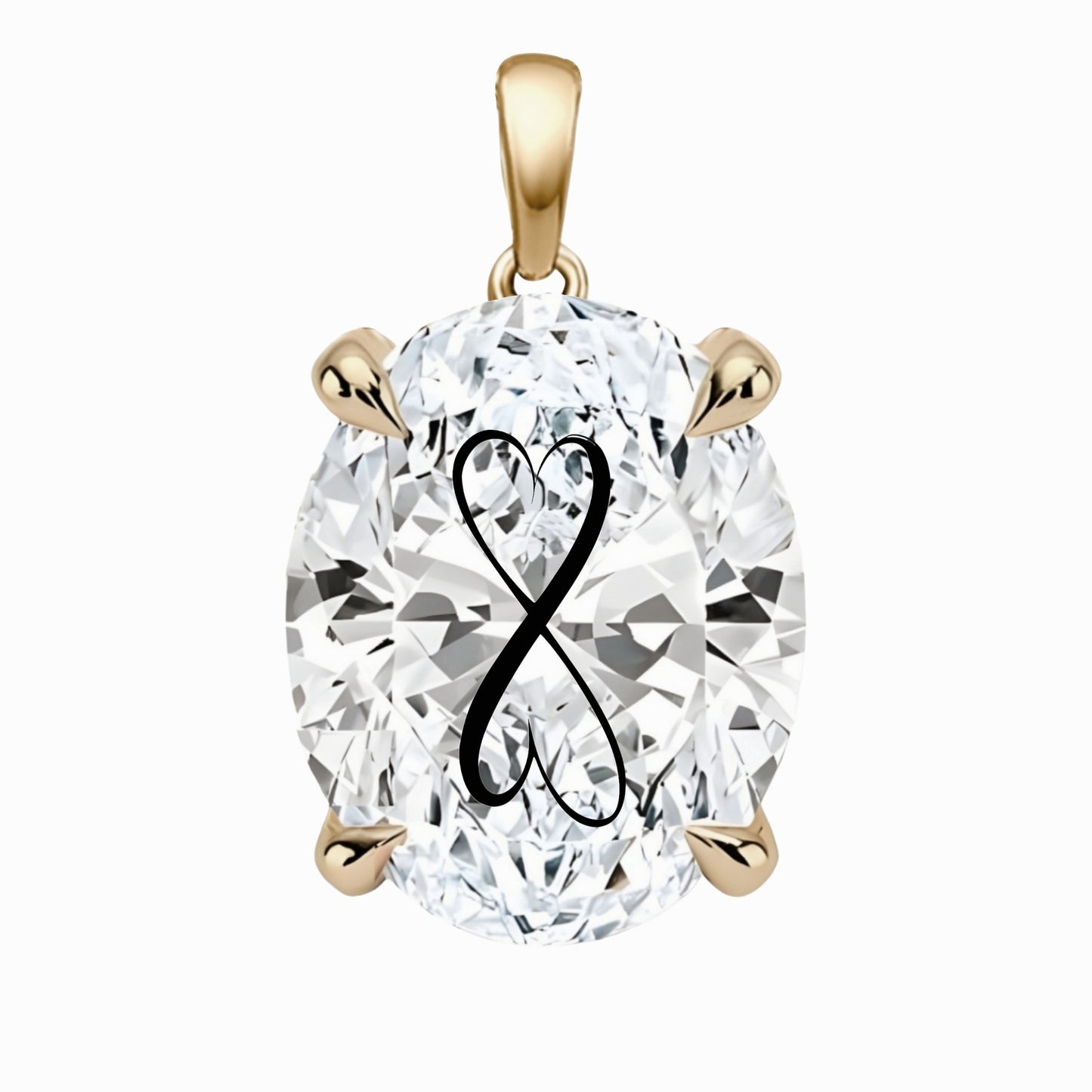 Lab Grown Diamond Oval Pendant With Infinity Heart Laser Engraved On The Diamond 14K Gold