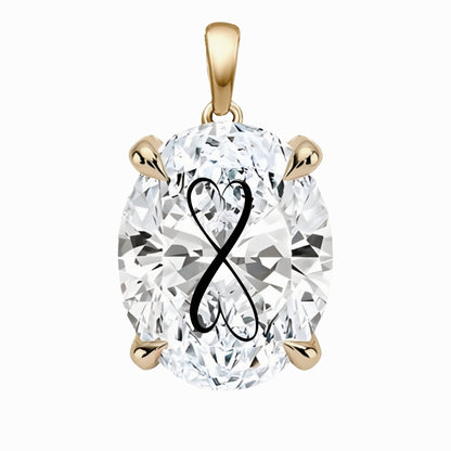 Lab Grown Diamond Oval Pendant With Infinity Heart Laser Engraved On The Diamond 14K Gold